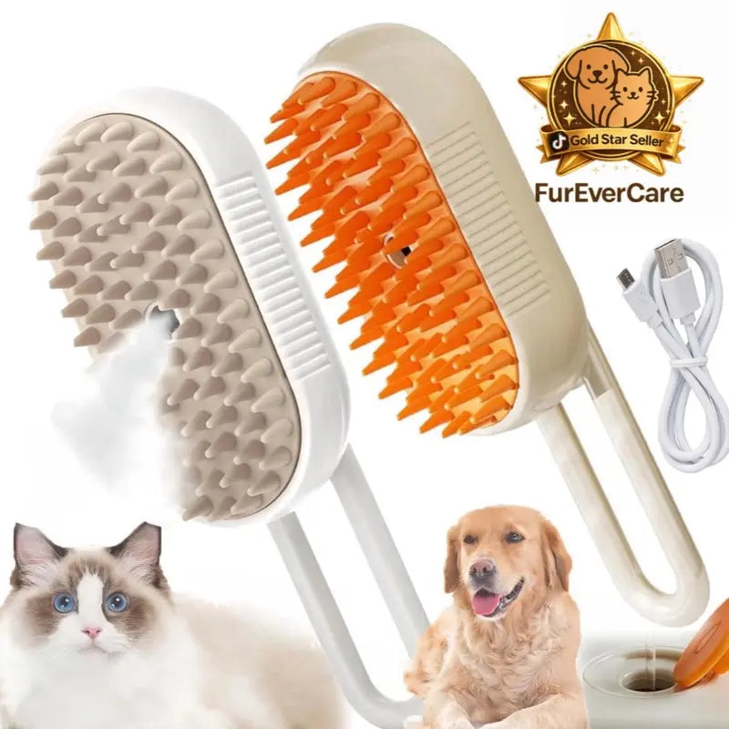 Furevercare Pet Steam Brush for Shedding - Anti-Static Technology & USB Rechargeable for Dogs, Cats, and Other Pets