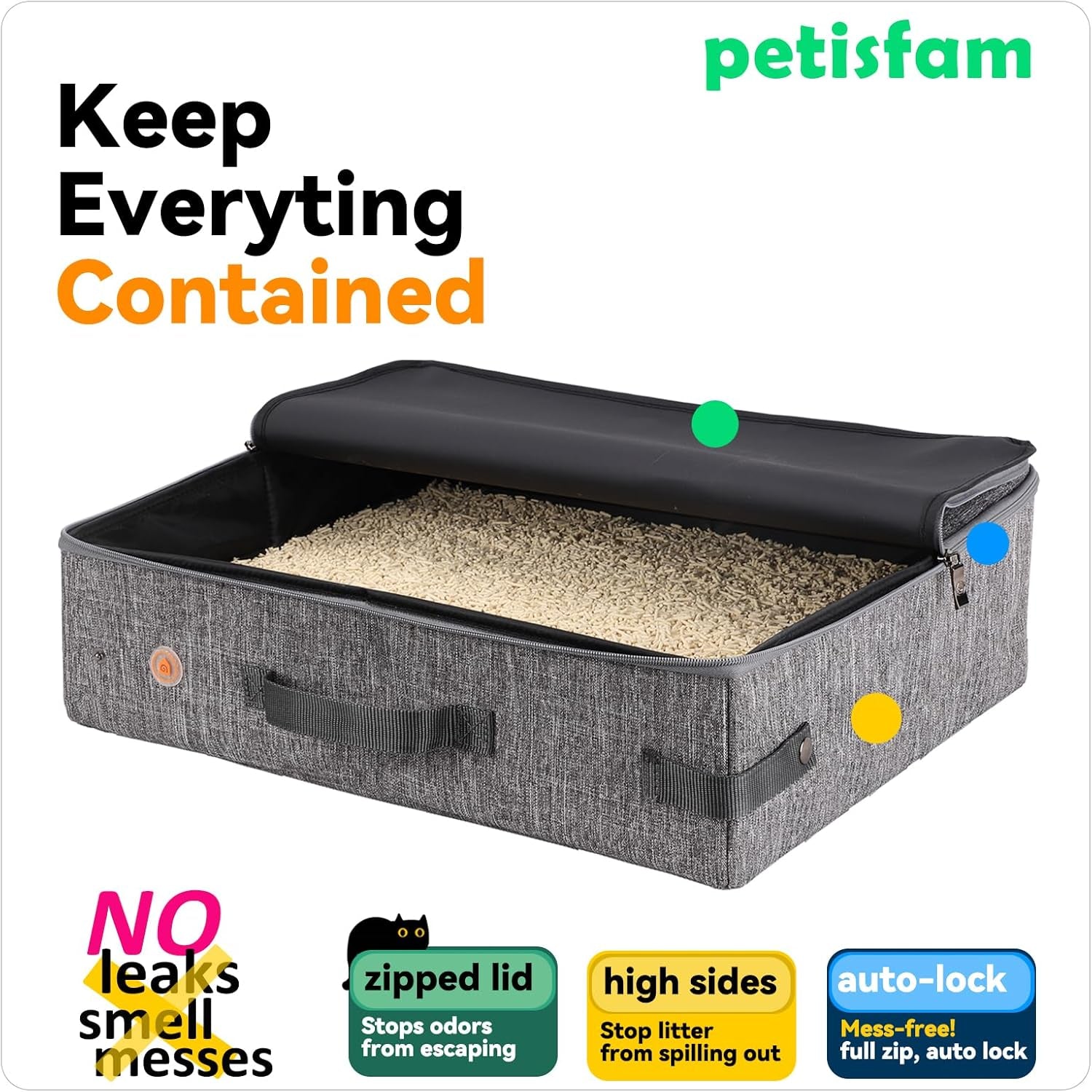 Portable Cat Travel Litter Box - Leak-Proof, Odor-Free, and Mess-Free Design for Convenient One-Handed Carrying During Road Trips, Hotel Stays, and Air Travel