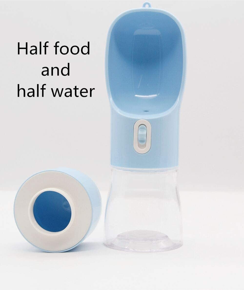 Portable Dog Water Bottle - Leak-Proof Dispenser with Bowl and Food Container, Dishwasher Safe, Food Grade Plastic for Outdoor Activities, Travel, and Hiking - Blue