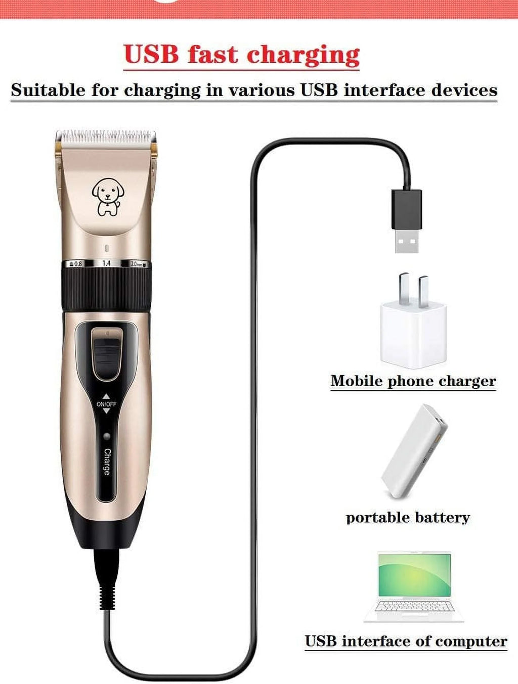 Rechargeable Cordless Pet Grooming Kit, Low Noise Dog Clippers with Scissor Comb, Electric Quiet Grooming Set for Dogs and Cats