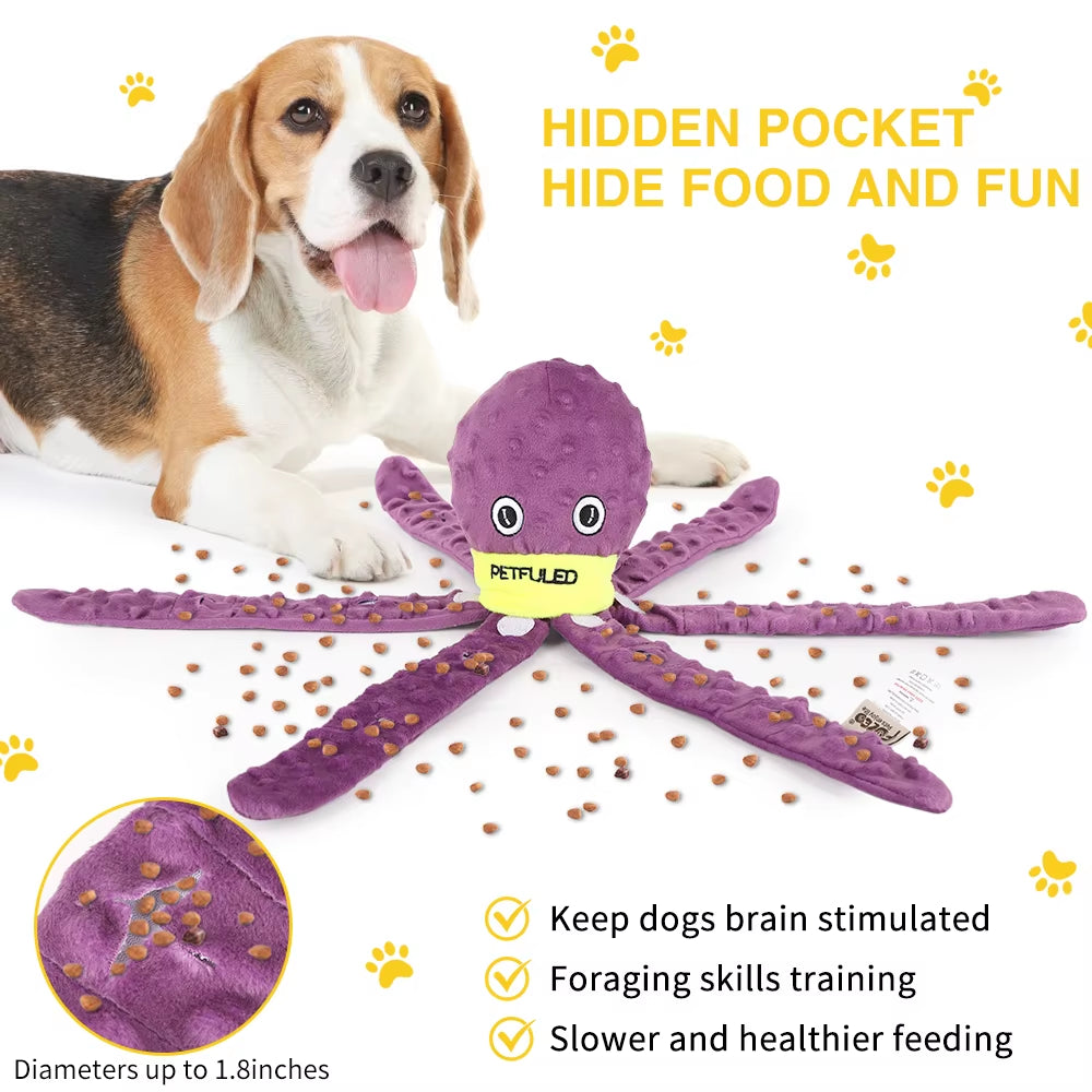 Purple and Blue Plush Octopus Dog Toy with Squeaker - Interactive Chew Toy for Medium Dogs, Ideal for Hiding Treats