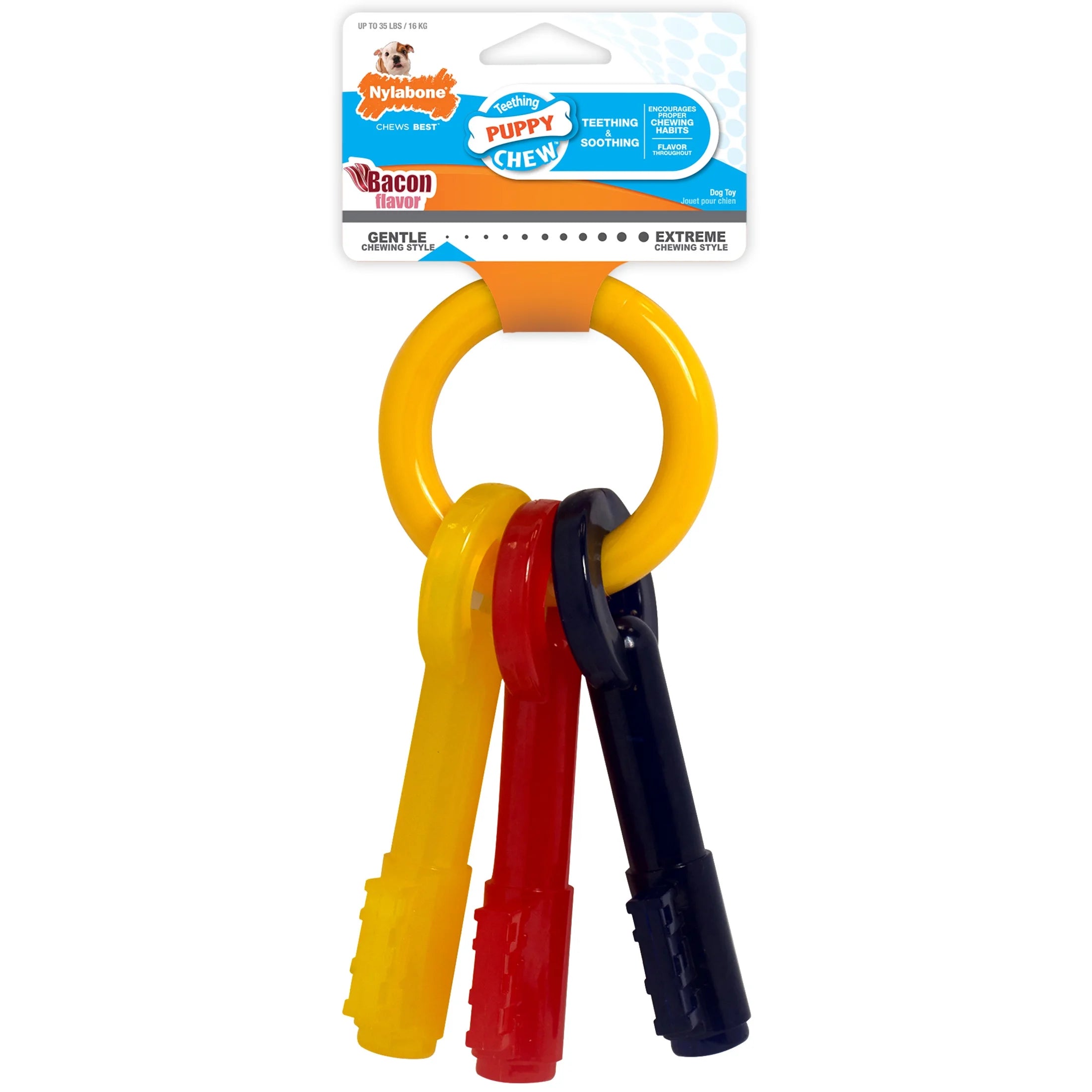 Puppy Chew Key Ring Dog Toy - Medium Size, Bacon Flavor, 1 Count