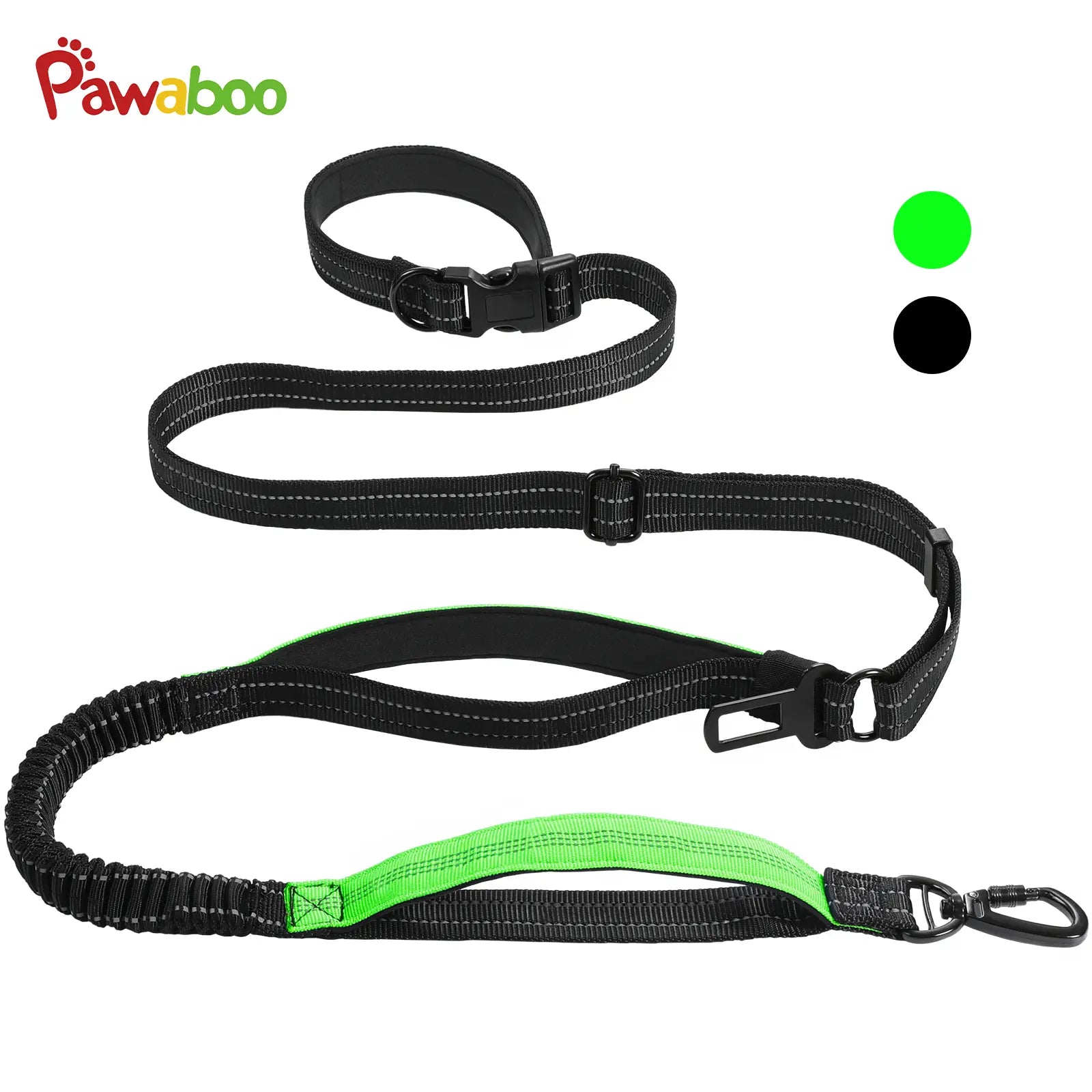 Pawaboo Hands-Free Dog Leash and Car Seatbelt - Shock-Absorbing Bungee Crossbody Design for Walking and Travel, Featuring Reflective Straps and 360° Lockable Safety Buckle