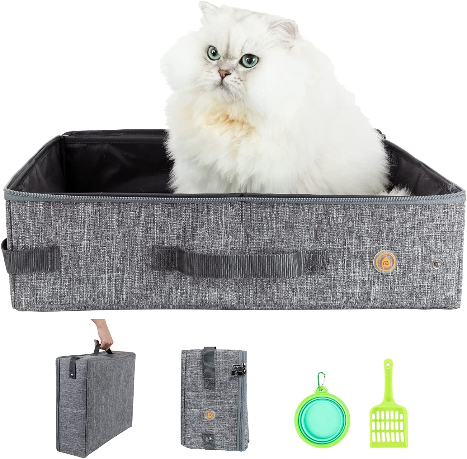 Portable Cat Travel Litter Box - Leak-Proof, Odor-Free, and Mess-Free Design for Convenient One-Handed Carrying During Road Trips, Hotel Stays, and Air Travel