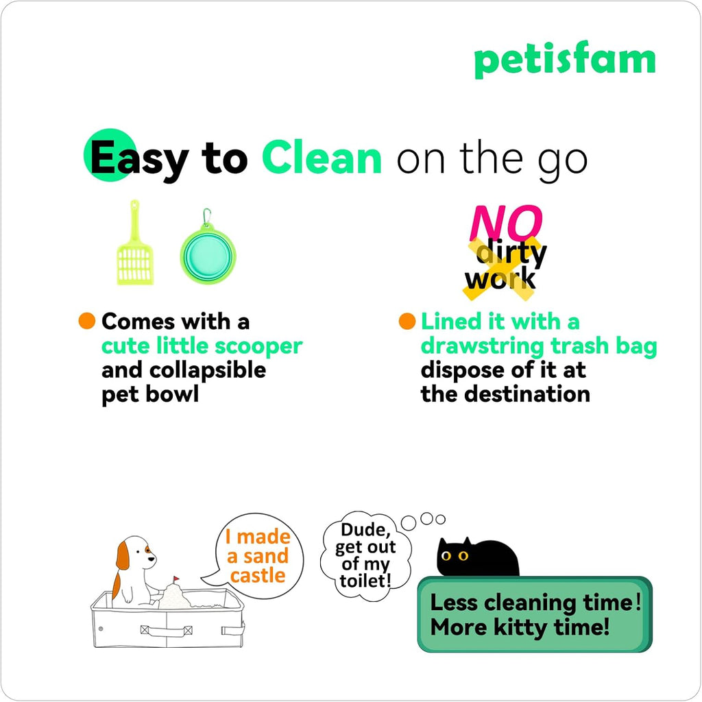 Portable Cat Travel Litter Box - Leak-Proof, Odor-Free, and Mess-Free Design for Convenient One-Handed Carrying During Road Trips, Hotel Stays, and Air Travel