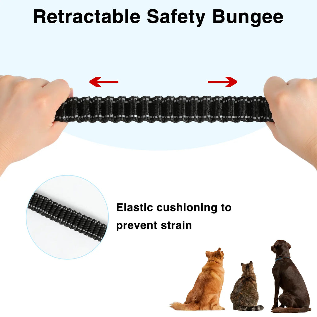 Pawaboo Hands-Free Dog Leash and Car Seatbelt - Shock-Absorbing Bungee Crossbody Design for Walking and Travel, Featuring Reflective Straps and 360° Lockable Safety Buckle