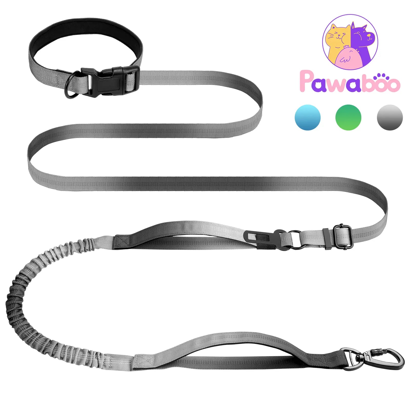Pawaboo Hands-Free Dog Leash and Car Seatbelt - Shock-Absorbing Bungee Crossbody Design for Walking and Travel, Featuring Reflective Straps and 360° Lockable Safety Buckle