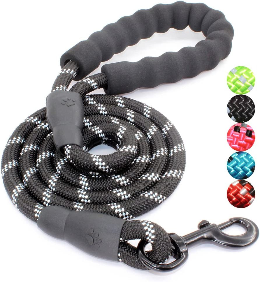 Dog Leash with Padded Handle and Reflective Threads, Available in 2/4/5/6 FT for Small, Medium, and Large Dogs (5FT-1/2'', Black)