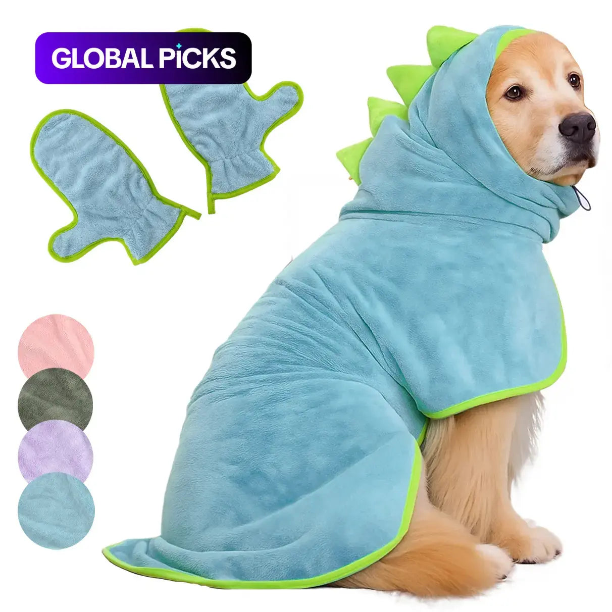 Quick-Dry Dog Bathrobe and Towel Set with Adjustable Microfiber Robe and Drying Gloves, Perfect for Cold Weather and Beach Use