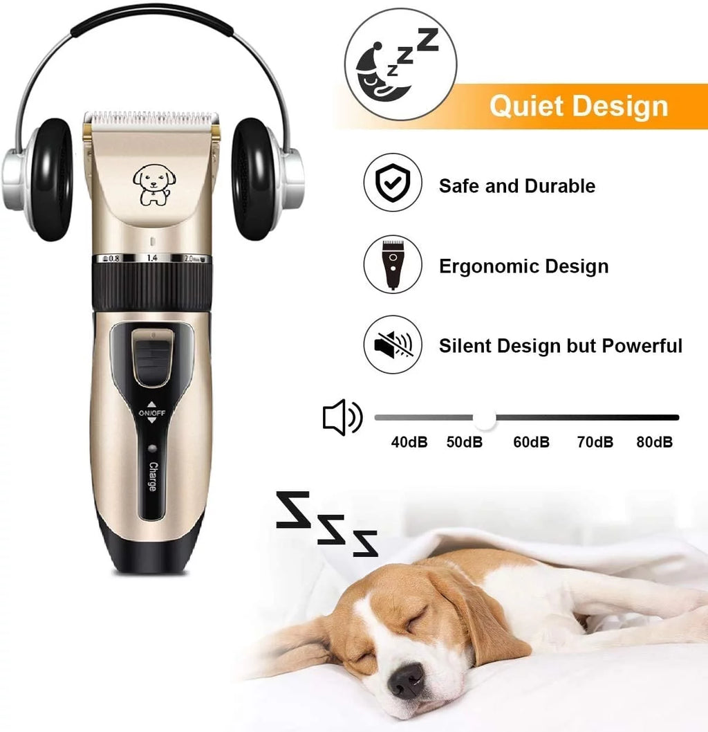 Rechargeable Cordless Pet Grooming Kit, Low Noise Dog Clippers with Scissor Comb, Electric Quiet Grooming Set for Dogs and Cats