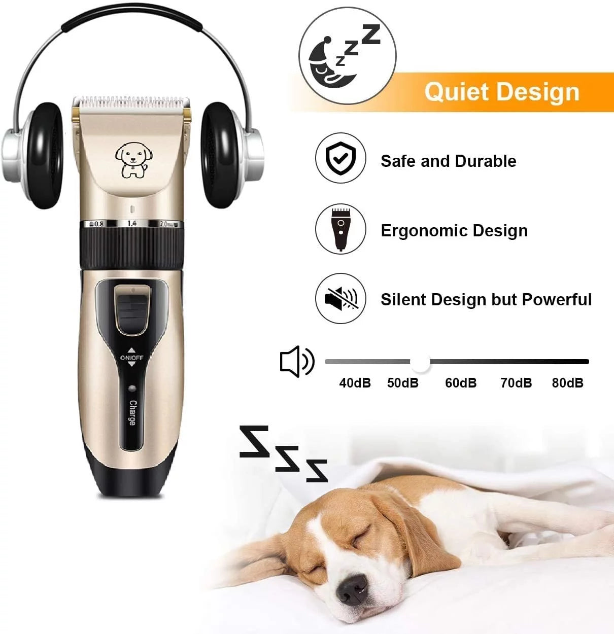 Rechargeable Cordless Pet Grooming Kit, Low Noise Dog Clippers with Scissor Comb, Electric Quiet Grooming Set for Dogs and Cats