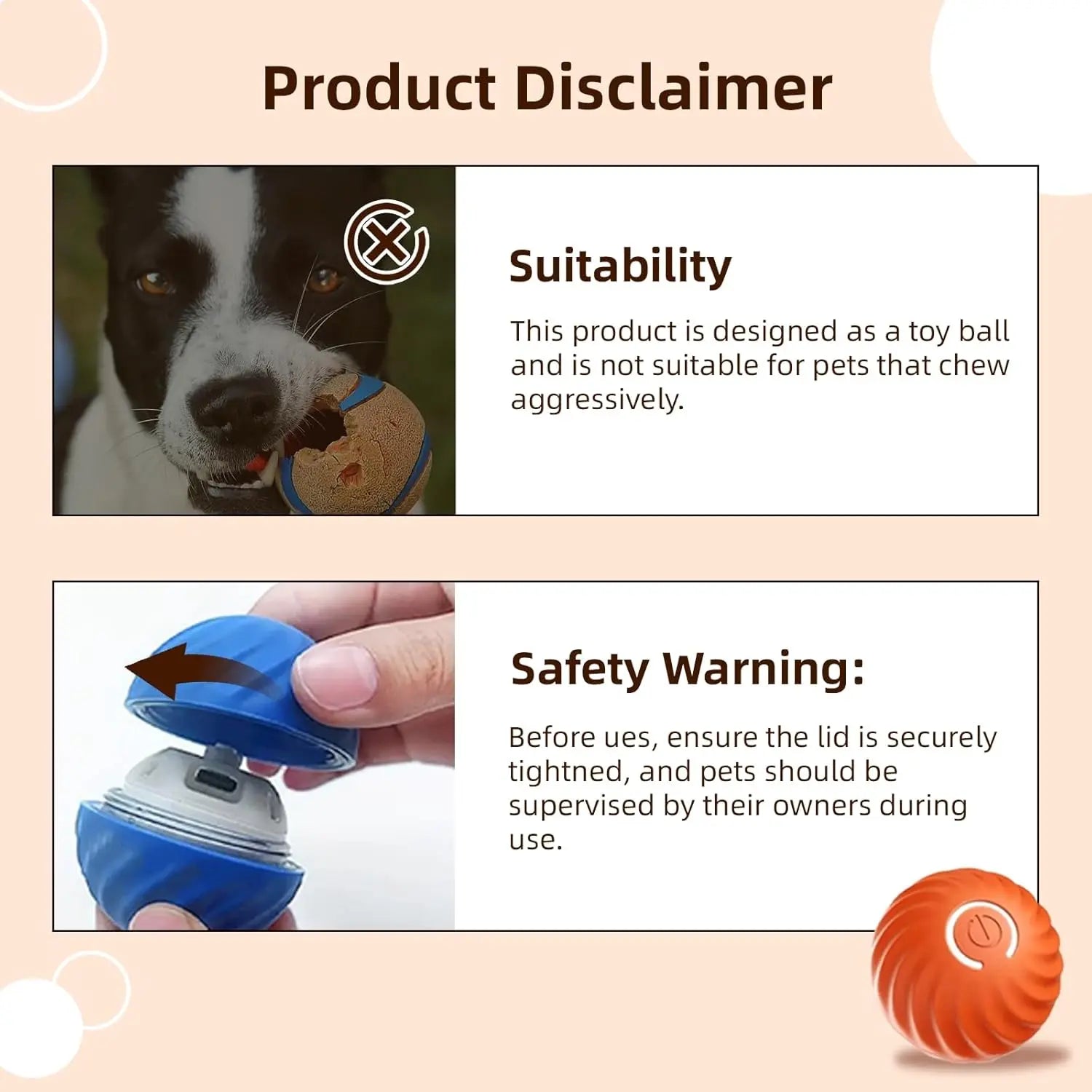 Interactive Motion-Activated Dog Balls, 2.7-Inch Durable Automatic Rolling Toy, USB Rechargeable Outdoor Pet Accessory - Gttq