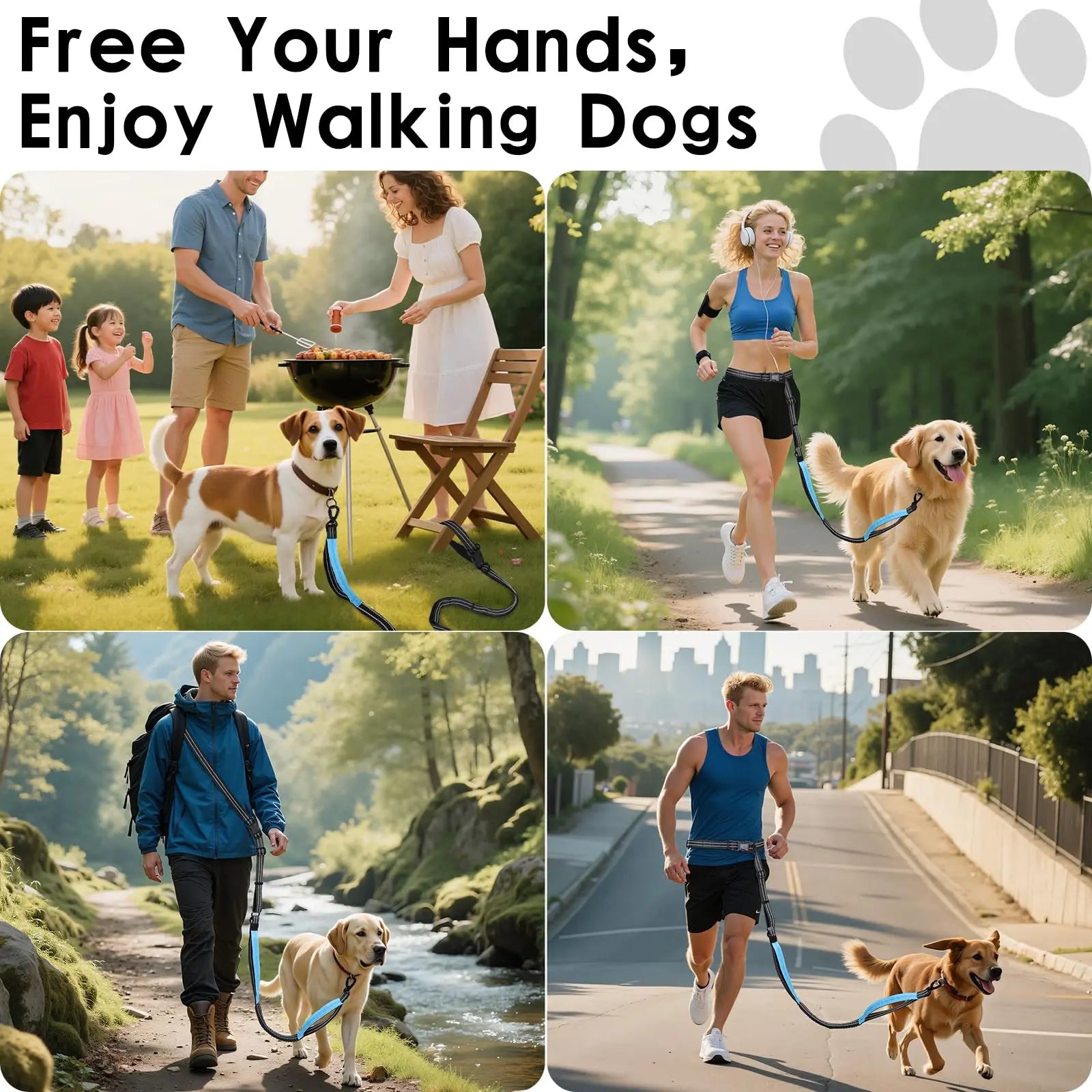 Pawaboo Hands-Free Dog Leash and Car Seatbelt - Shock-Absorbing Bungee Crossbody Design for Walking and Travel, Featuring Reflective Straps and 360° Lockable Safety Buckle