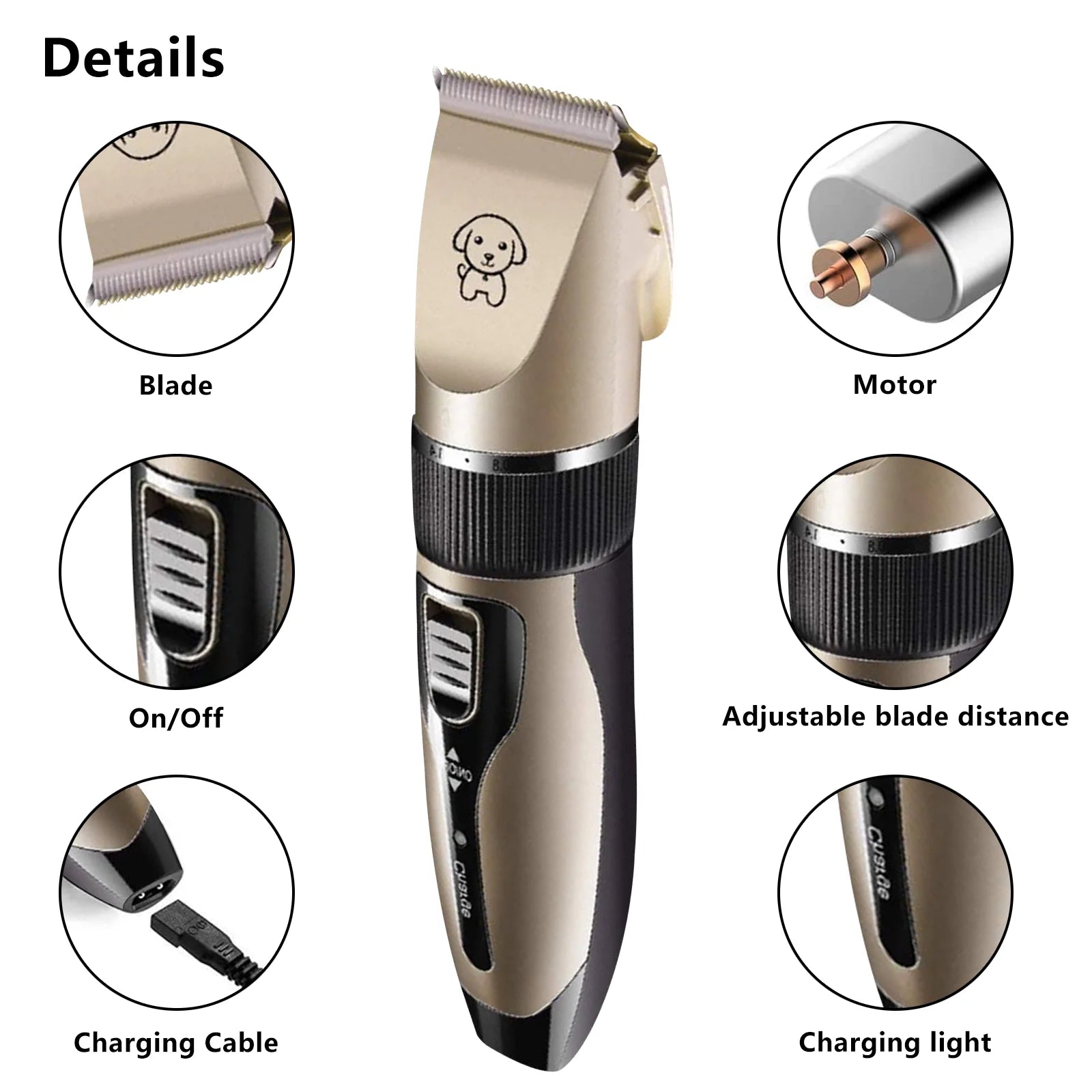 Rechargeable Cordless Pet Grooming Kit, Low Noise Dog Clippers with Scissor Comb, Electric Quiet Grooming Set for Dogs and Cats