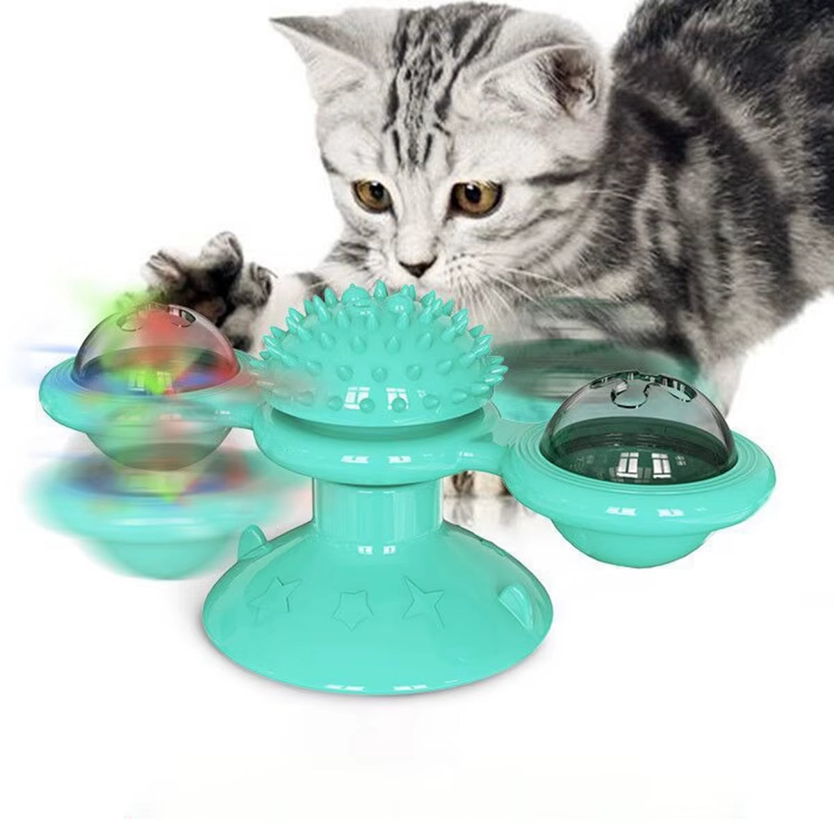 Multifunctional Interactive Cat Toy with Glowing Ball, Catnip, and Suction Cup Design for Play and Dental Care