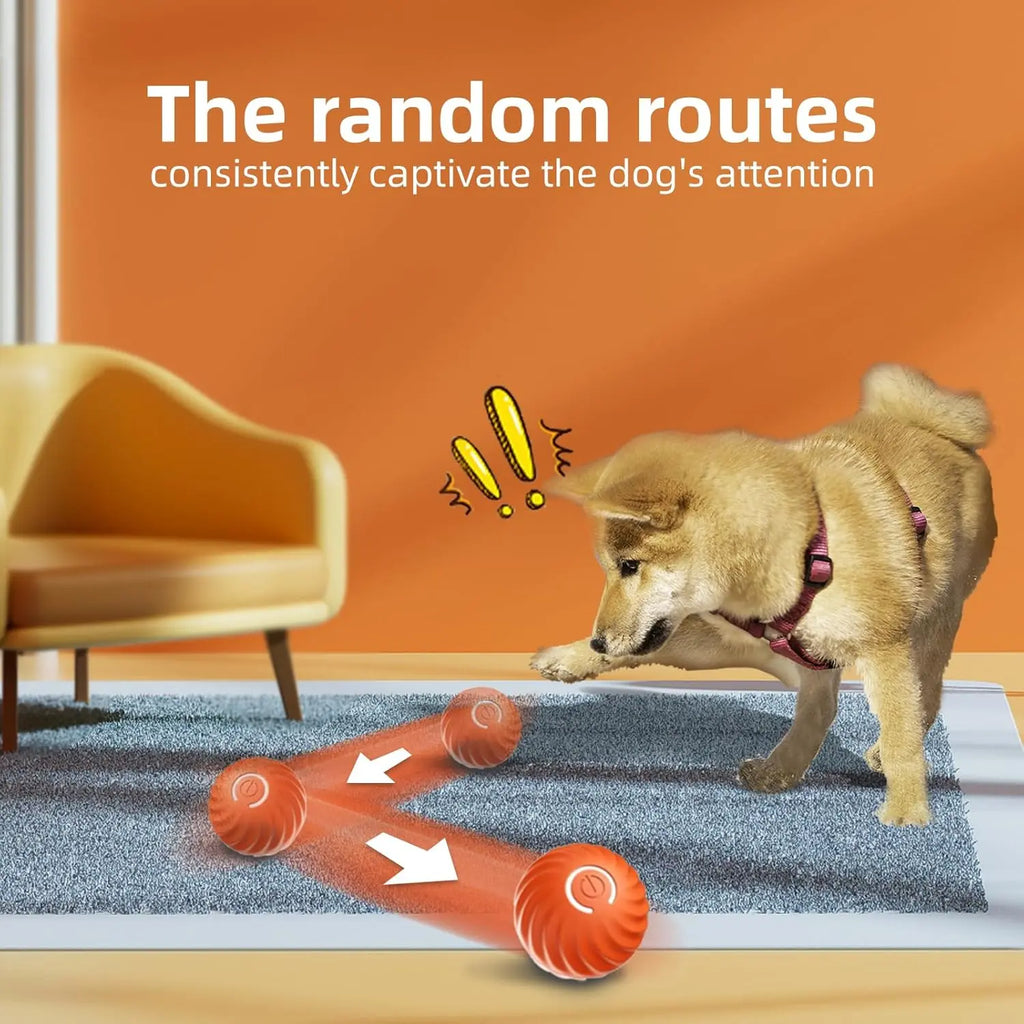 Interactive Motion-Activated Dog Balls, 2.7-Inch Durable Automatic Rolling Toy, USB Rechargeable Outdoor Pet Accessory - Gttq