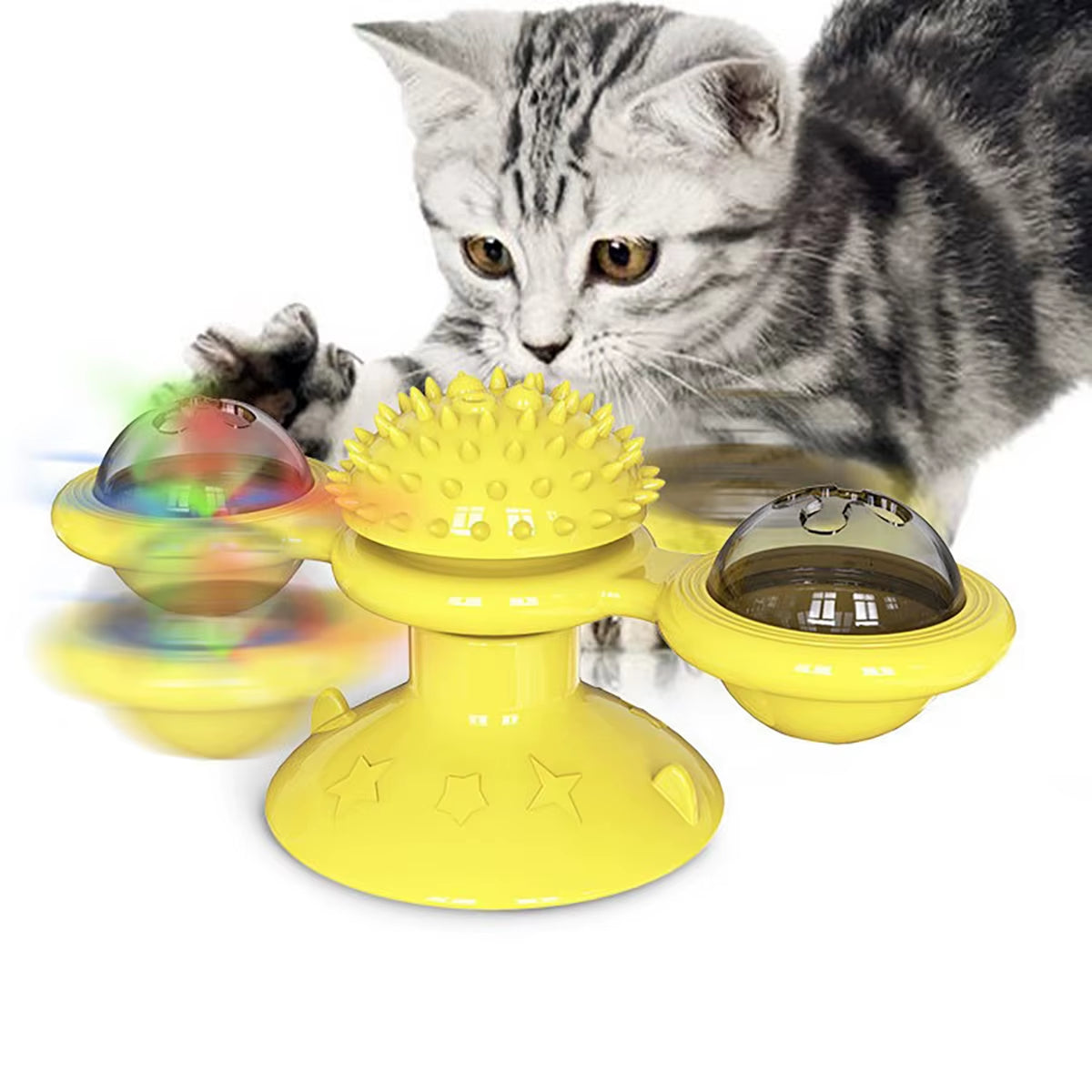 Multifunctional Interactive Cat Toy with Glowing Ball, Catnip, and Suction Cup Design for Play and Dental Care