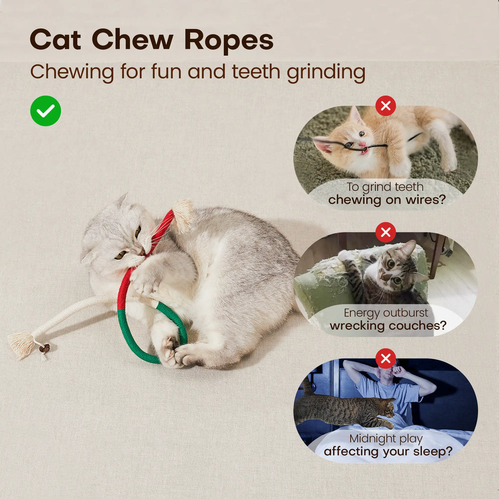 Potaroma 3-Piece Interactive Cat Chew Rope Toys for Safe Dental Care and Calming Play for Indoor Kittens