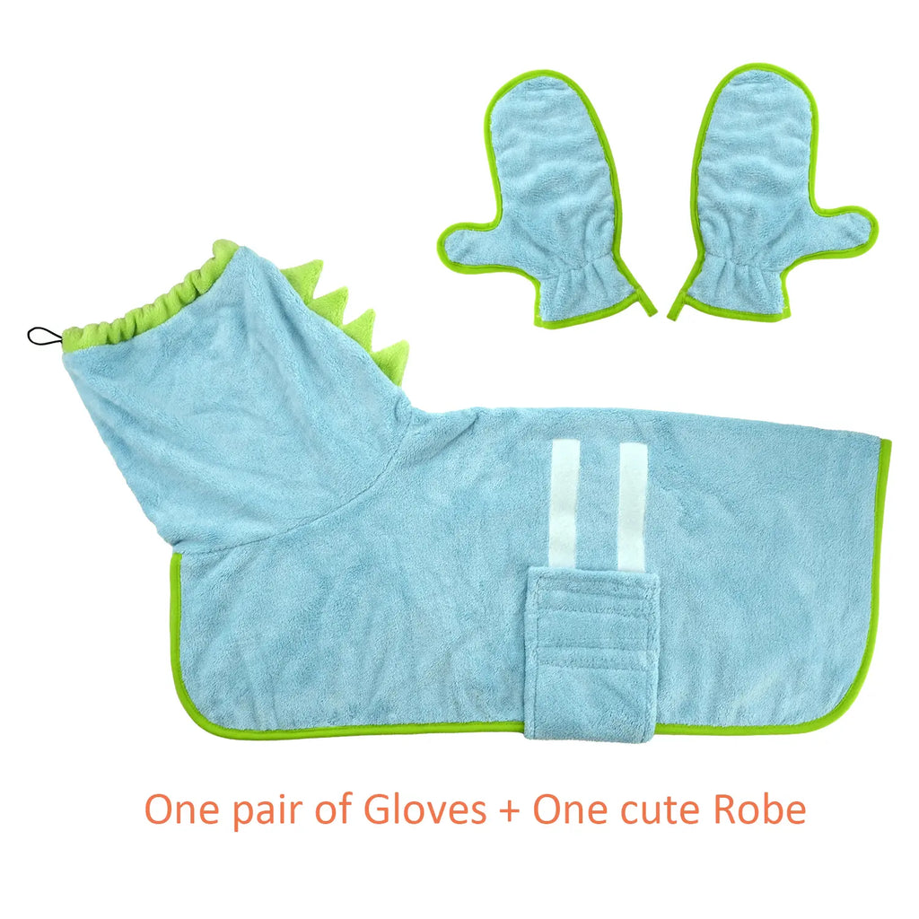 Quick-Dry Dog Bathrobe and Towel Set with Adjustable Microfiber Robe and Drying Gloves, Perfect for Cold Weather and Beach Use