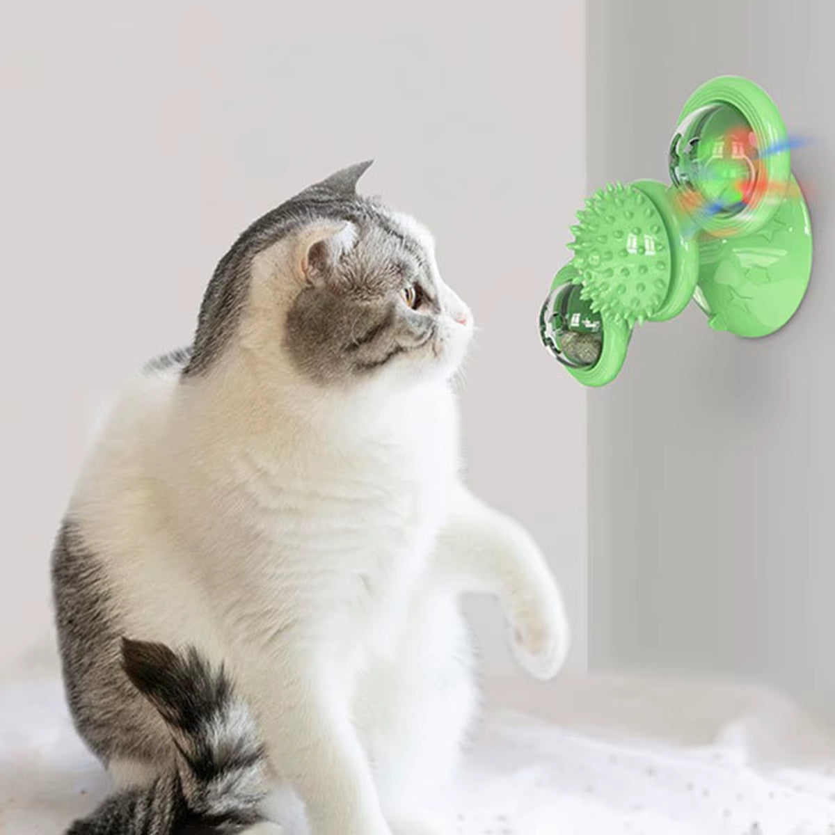 Multifunctional Interactive Cat Toy with Glowing Ball, Catnip, and Suction Cup Design for Play and Dental Care