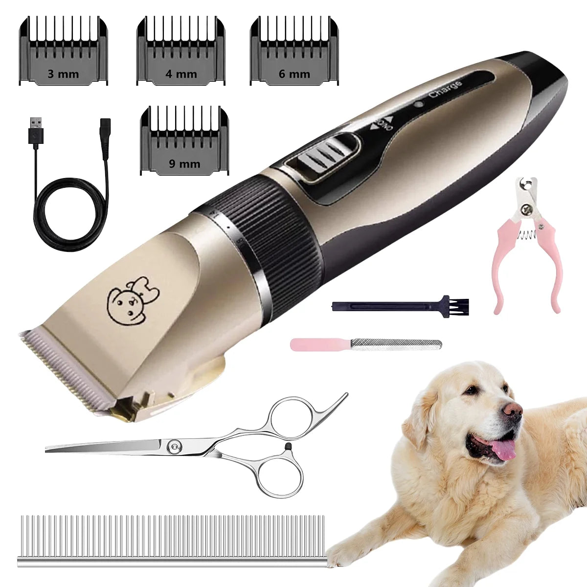 Rechargeable Cordless Pet Grooming Kit, Low Noise Dog Clippers with Scissor Comb, Electric Quiet Grooming Set for Dogs and Cats