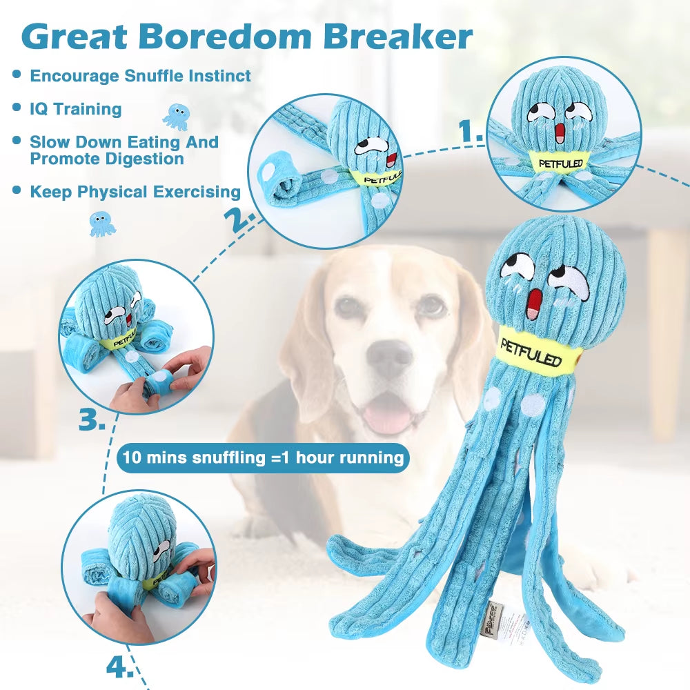 Purple and Blue Plush Octopus Dog Toy with Squeaker - Interactive Chew Toy for Medium Dogs, Ideal for Hiding Treats