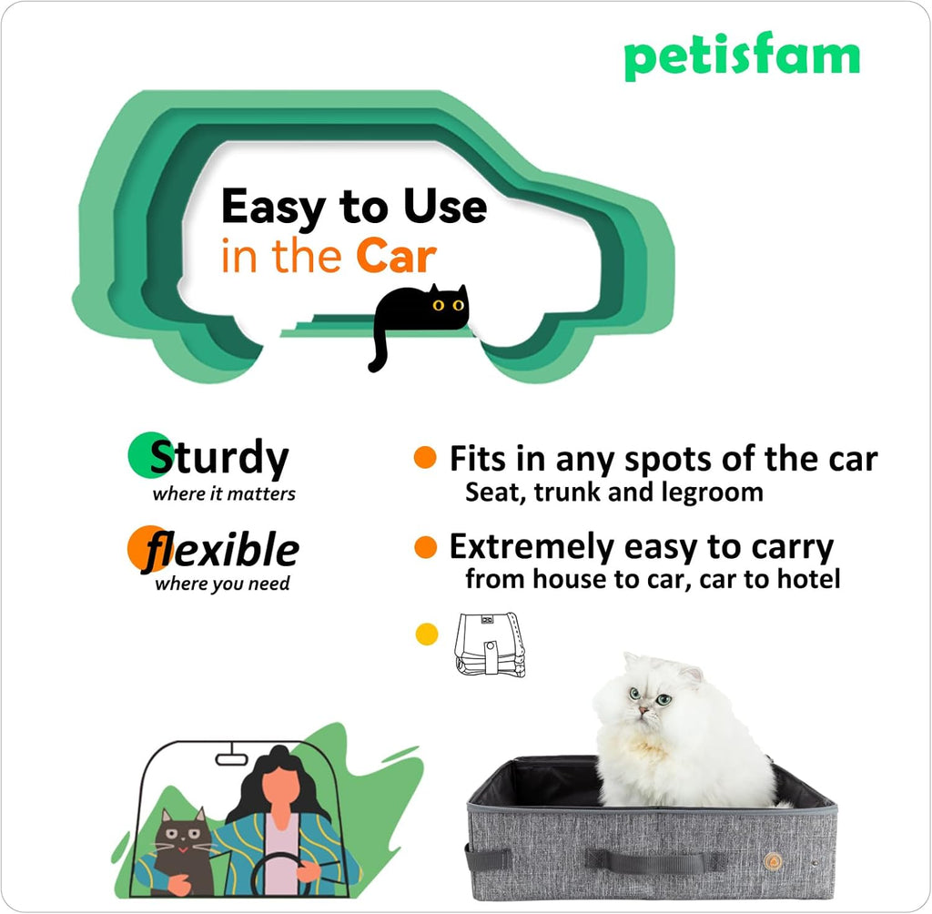 Portable Cat Travel Litter Box - Leak-Proof, Odor-Free, and Mess-Free Design for Convenient One-Handed Carrying During Road Trips, Hotel Stays, and Air Travel