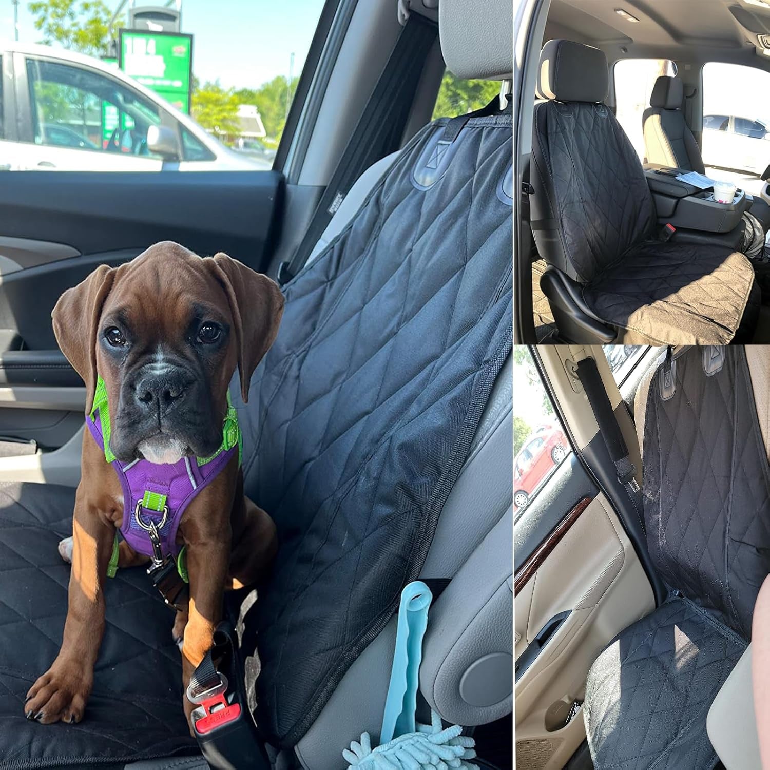 Premium Waterproof Dog Seat Cover for Cars, Trucks, and SUVs - Heavy-Duty 600D Fabric with Nonslip Backing and Side Flaps, Scratch-Resistant Design