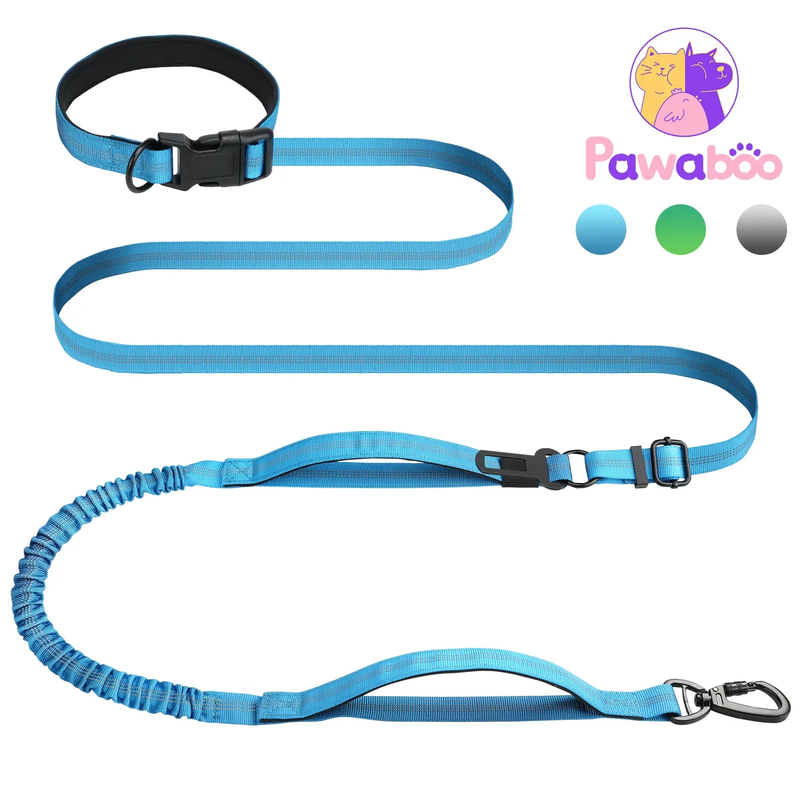 Pawaboo Hands-Free Dog Leash and Car Seatbelt - Shock-Absorbing Bungee Crossbody Design for Walking and Travel, Featuring Reflective Straps and 360° Lockable Safety Buckle