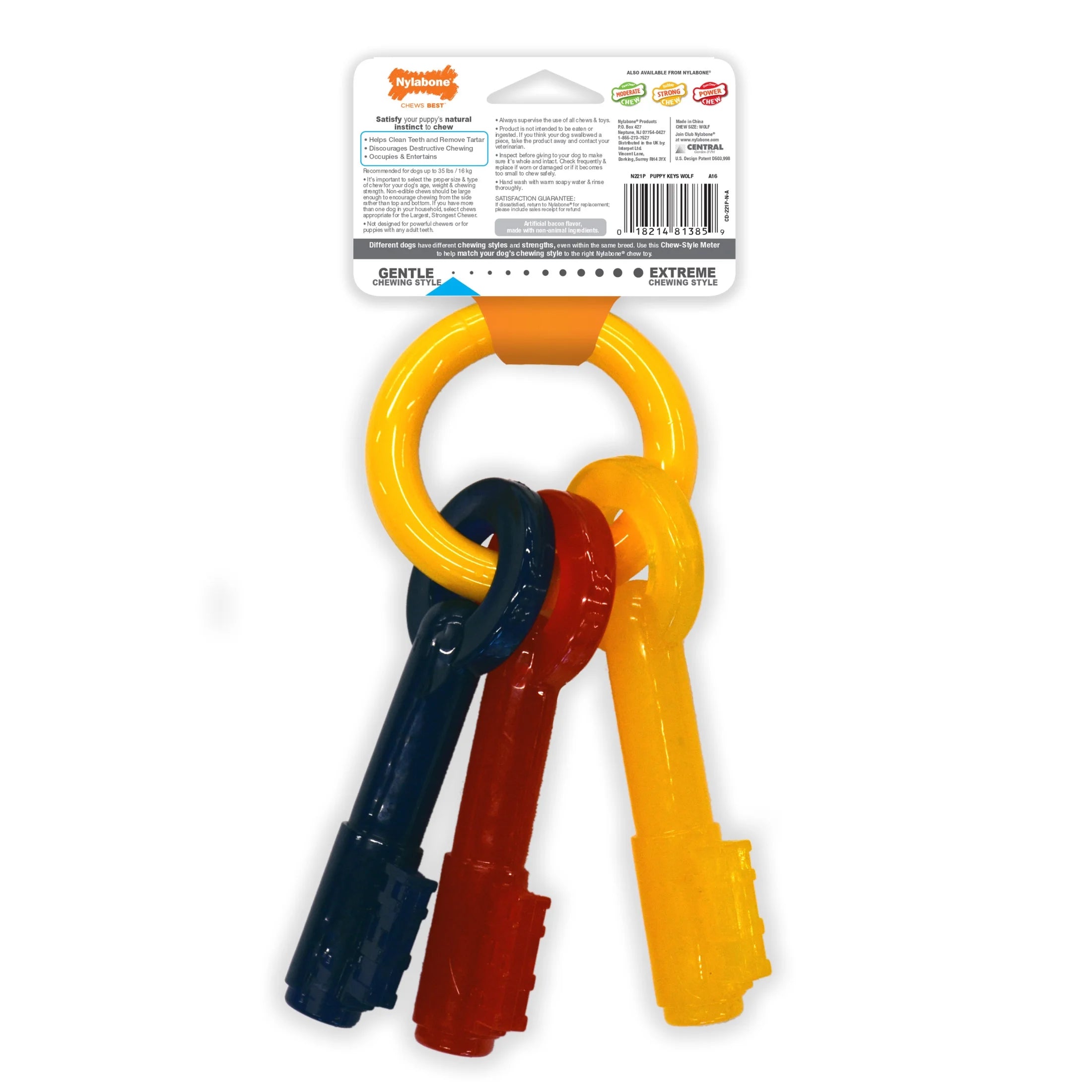Puppy Chew Key Ring Dog Toy - Medium Size, Bacon Flavor, 1 Count