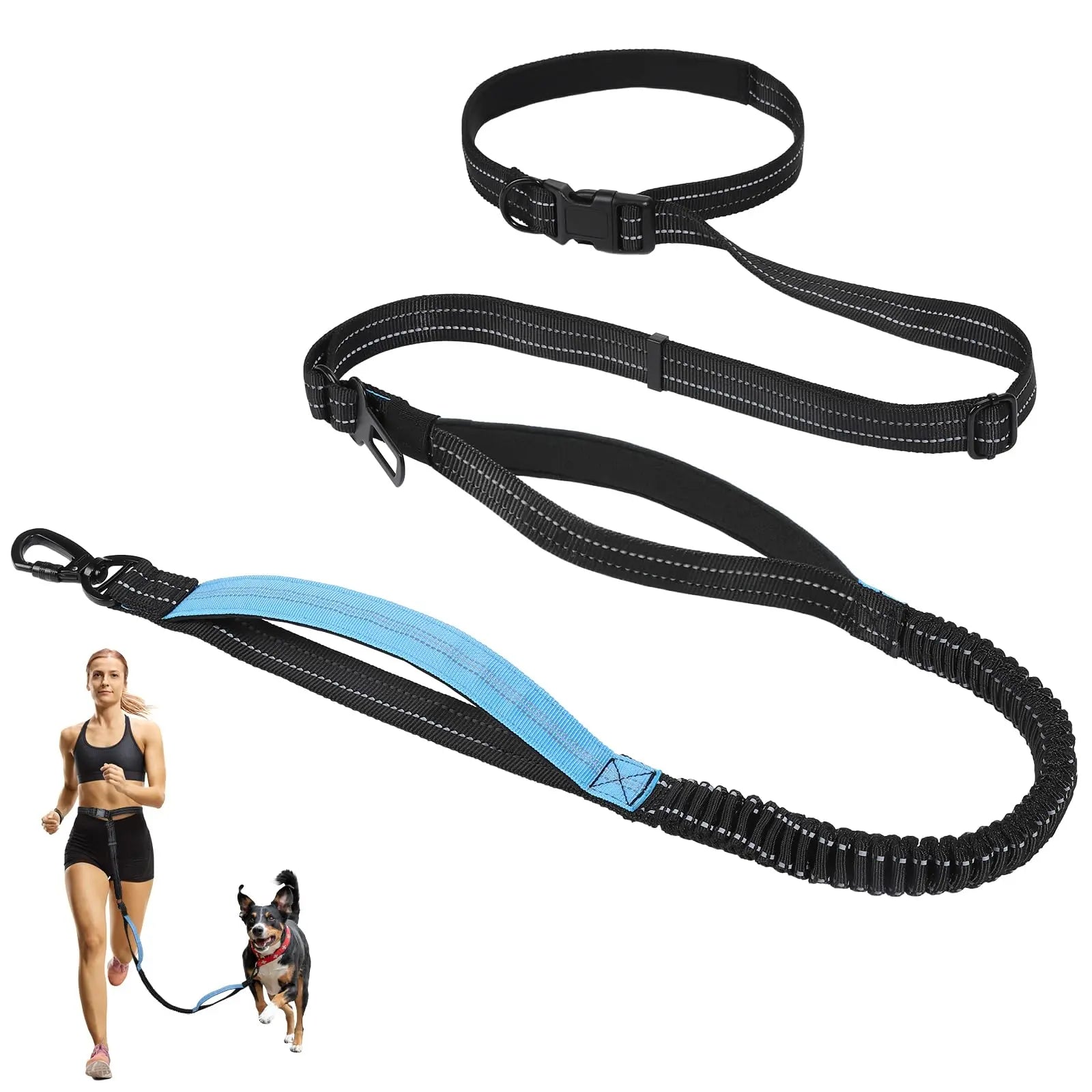 Pawaboo Hands-Free Dog Leash and Car Seatbelt - Shock-Absorbing Bungee Crossbody Design for Walking and Travel, Featuring Reflective Straps and 360° Lockable Safety Buckle