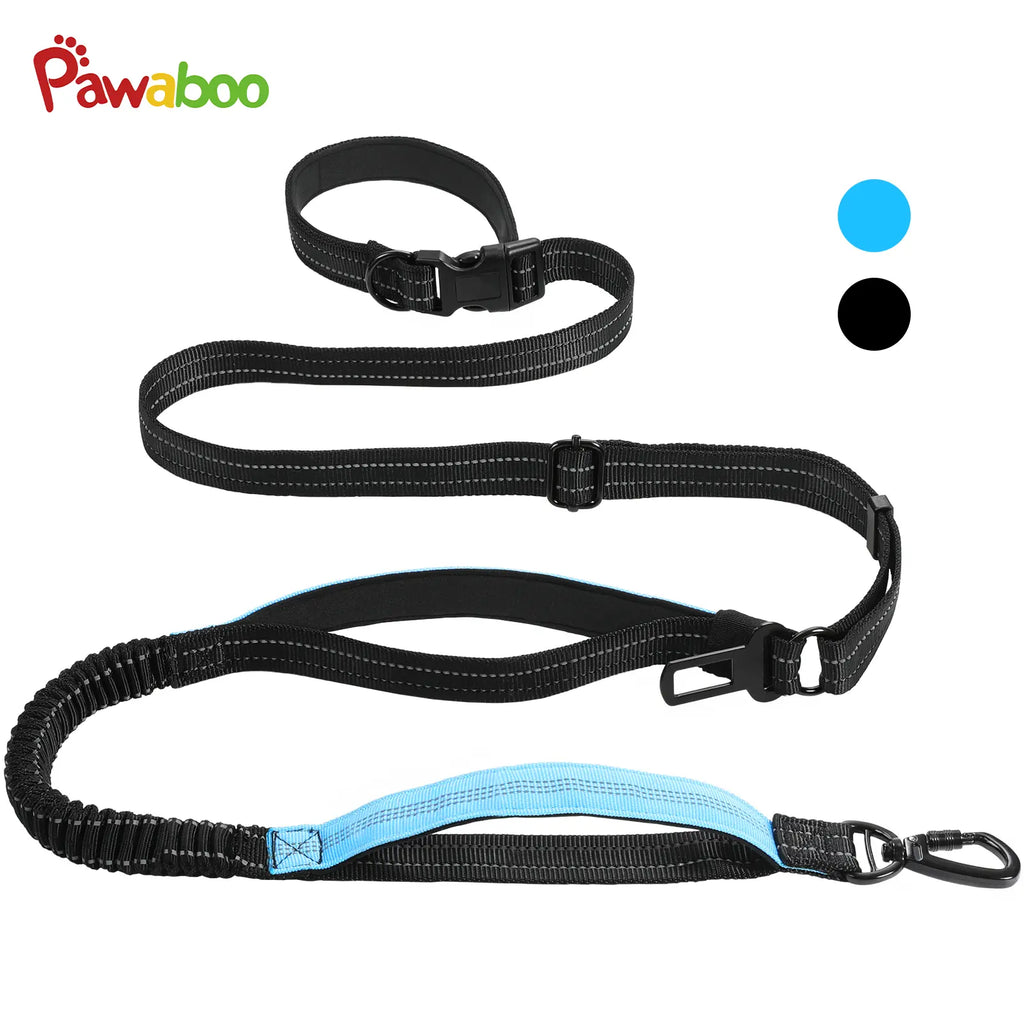 Pawaboo Hands-Free Dog Leash and Car Seatbelt - Shock-Absorbing Bungee Crossbody Design for Walking and Travel, Featuring Reflective Straps and 360° Lockable Safety Buckle