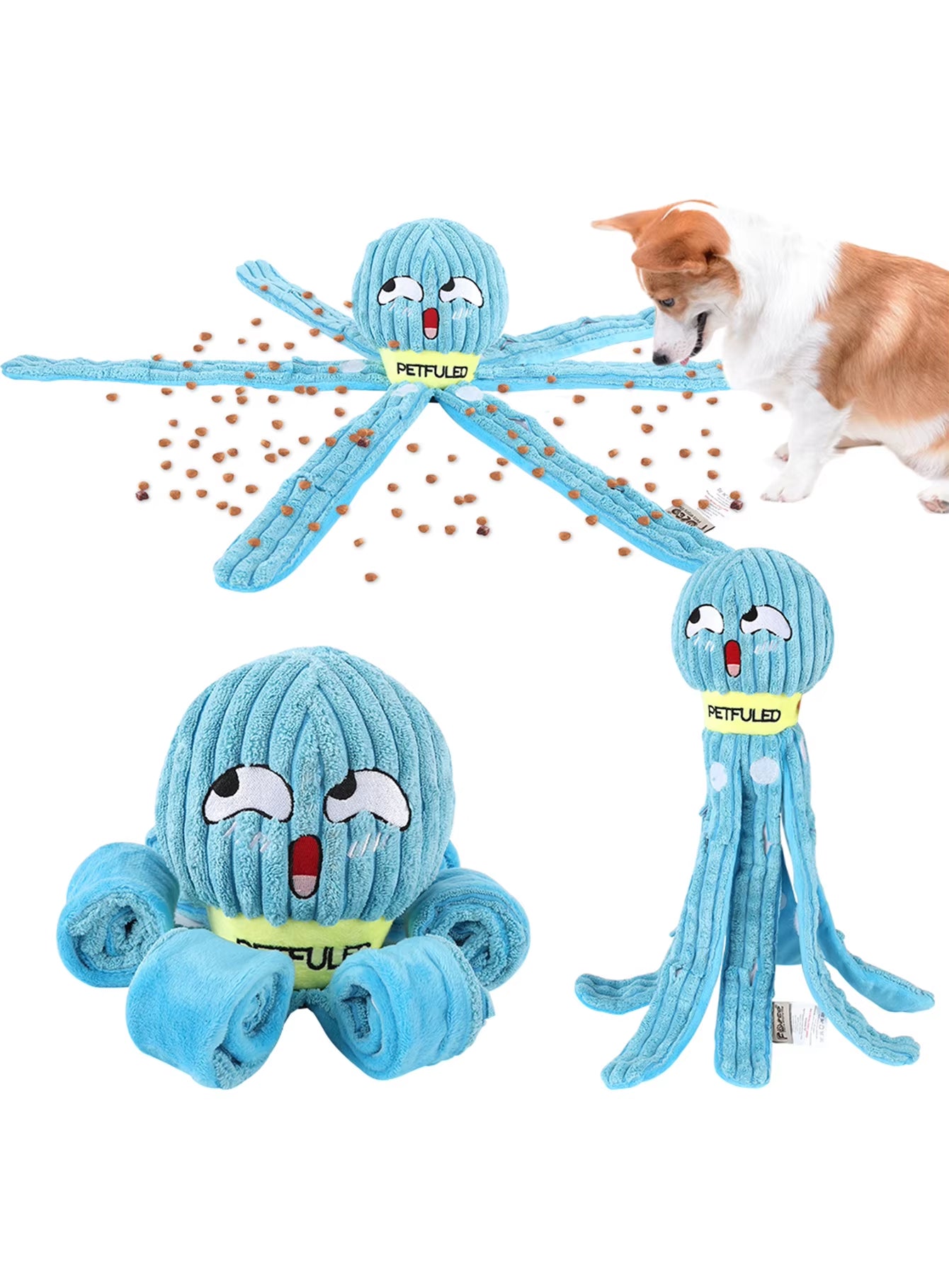 Purple and Blue Plush Octopus Dog Toy with Squeaker - Interactive Chew Toy for Medium Dogs, Ideal for Hiding Treats