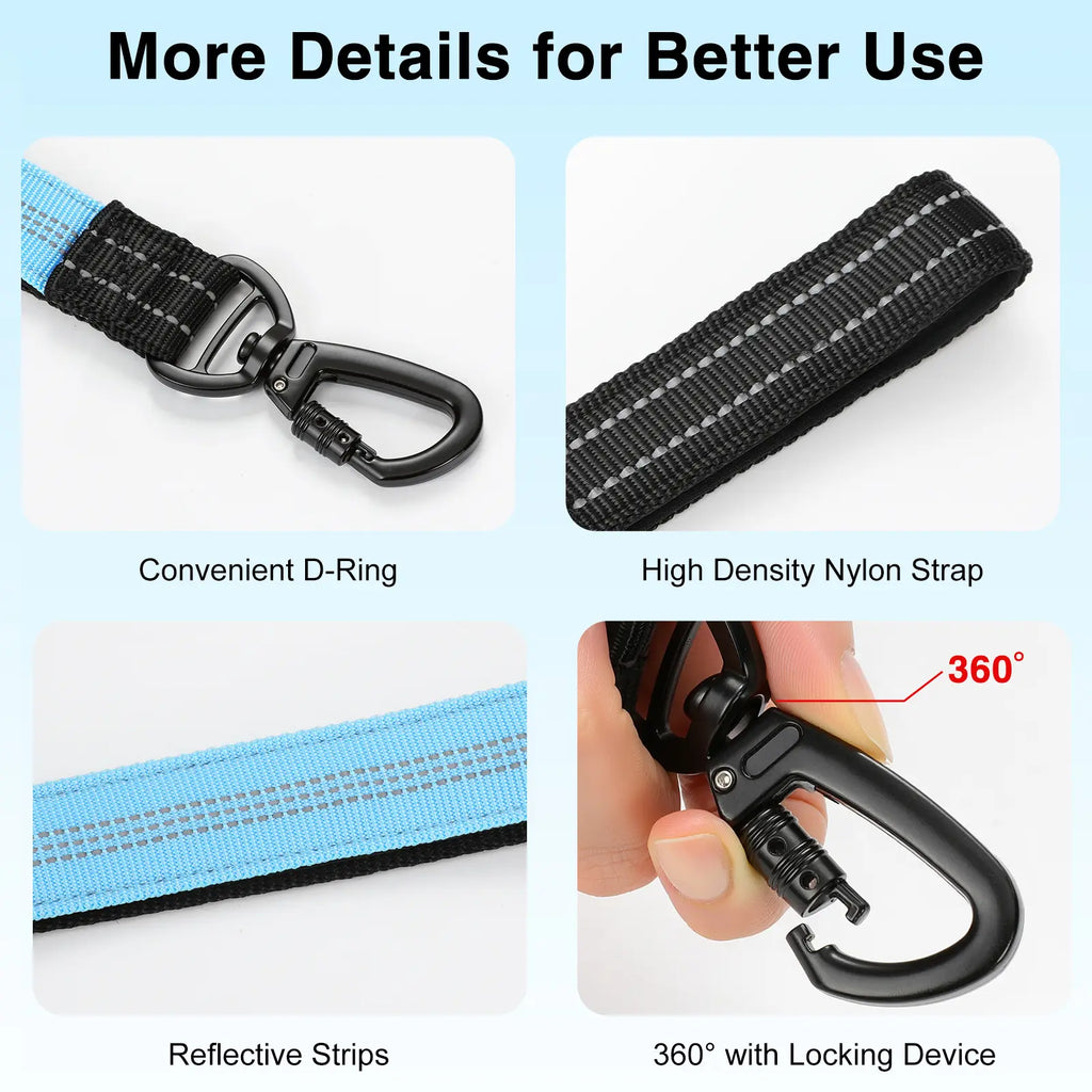 Pawaboo Hands-Free Dog Leash and Car Seatbelt - Shock-Absorbing Bungee Crossbody Design for Walking and Travel, Featuring Reflective Straps and 360° Lockable Safety Buckle
