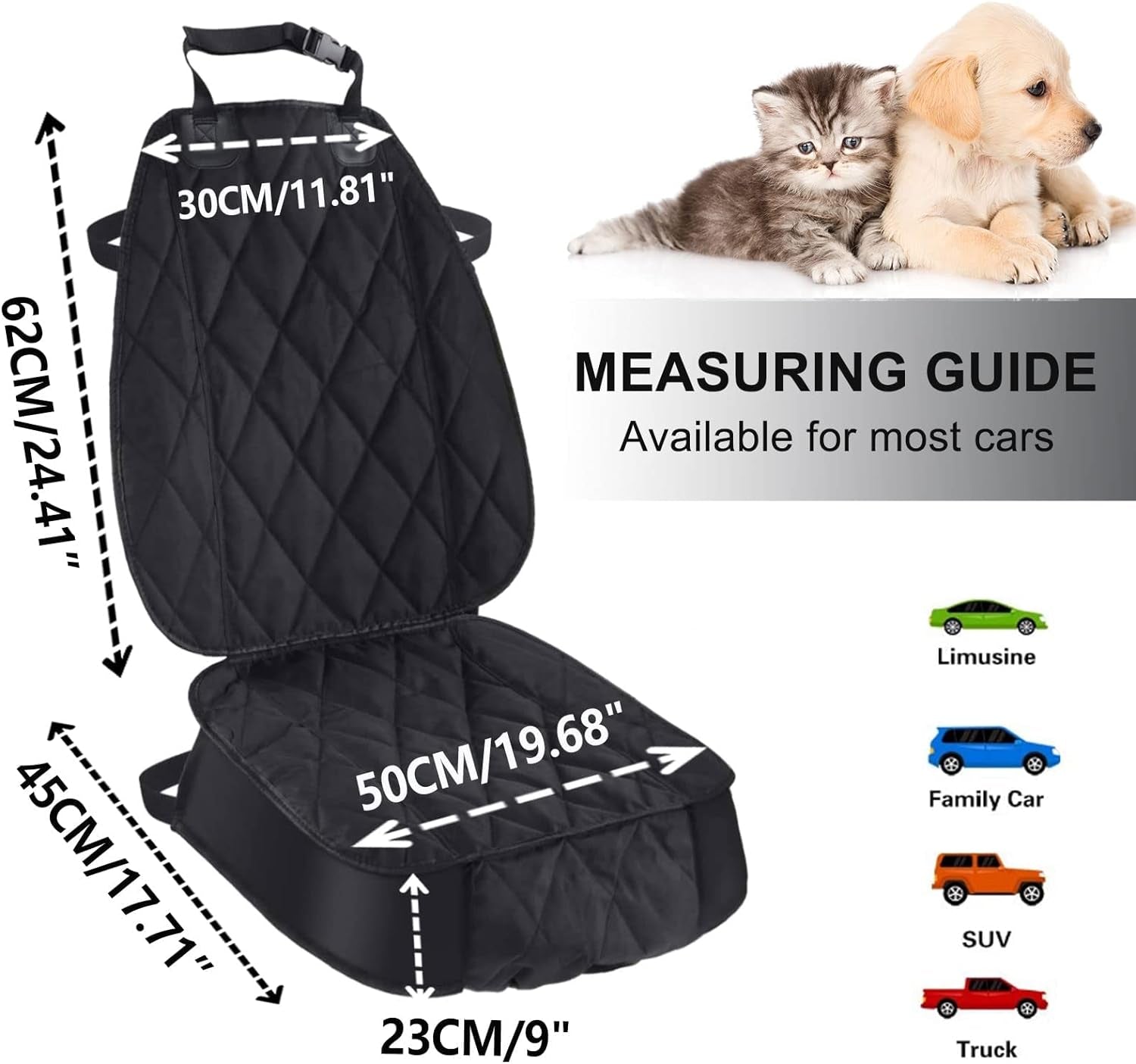 Premium Waterproof Dog Seat Cover for Cars, Trucks, and SUVs - Heavy-Duty 600D Fabric with Nonslip Backing and Side Flaps, Scratch-Resistant Design