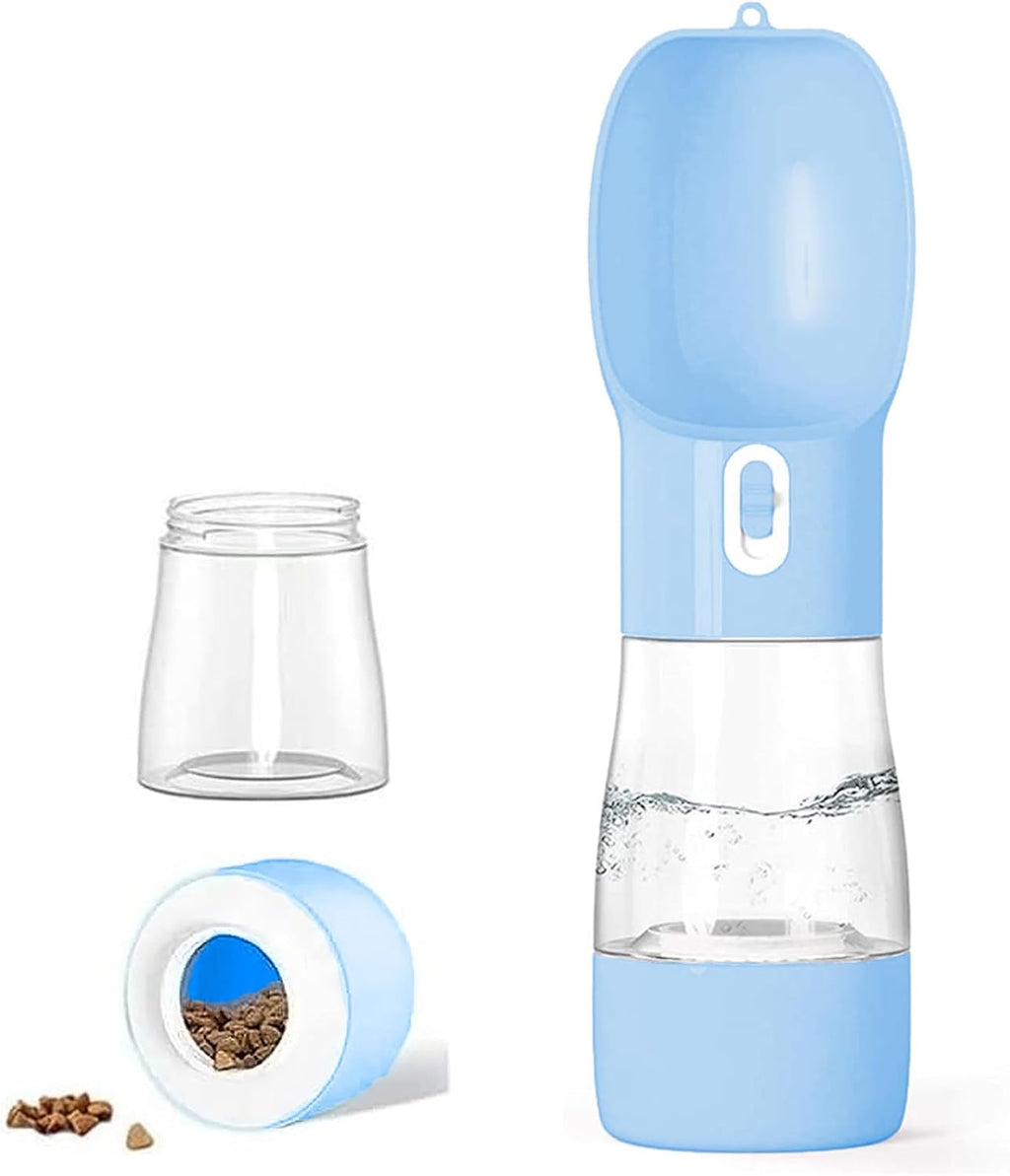 Portable Dog Water Bottle - Leak-Proof Dispenser with Bowl and Food Container, Dishwasher Safe, Food Grade Plastic for Outdoor Activities, Travel, and Hiking - Blue