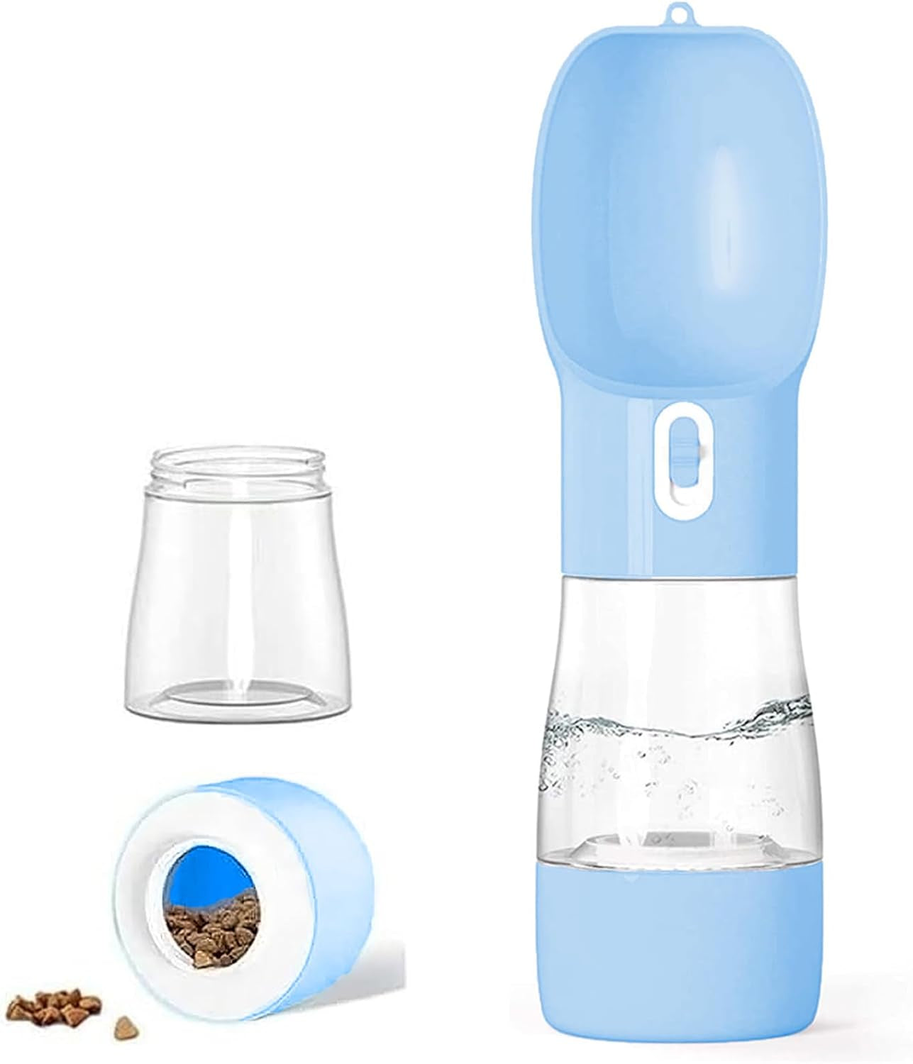 Portable Dog Water Bottle - Leak-Proof Dispenser with Bowl and Food Container, Dishwasher Safe, Food Grade Plastic for Outdoor Activities, Travel, and Hiking - Blue