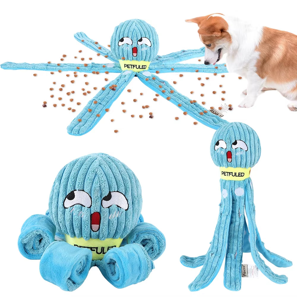 Purple and Blue Plush Octopus Dog Toy with Squeaker - Interactive Chew Toy for Medium Dogs, Ideal for Hiding Treats