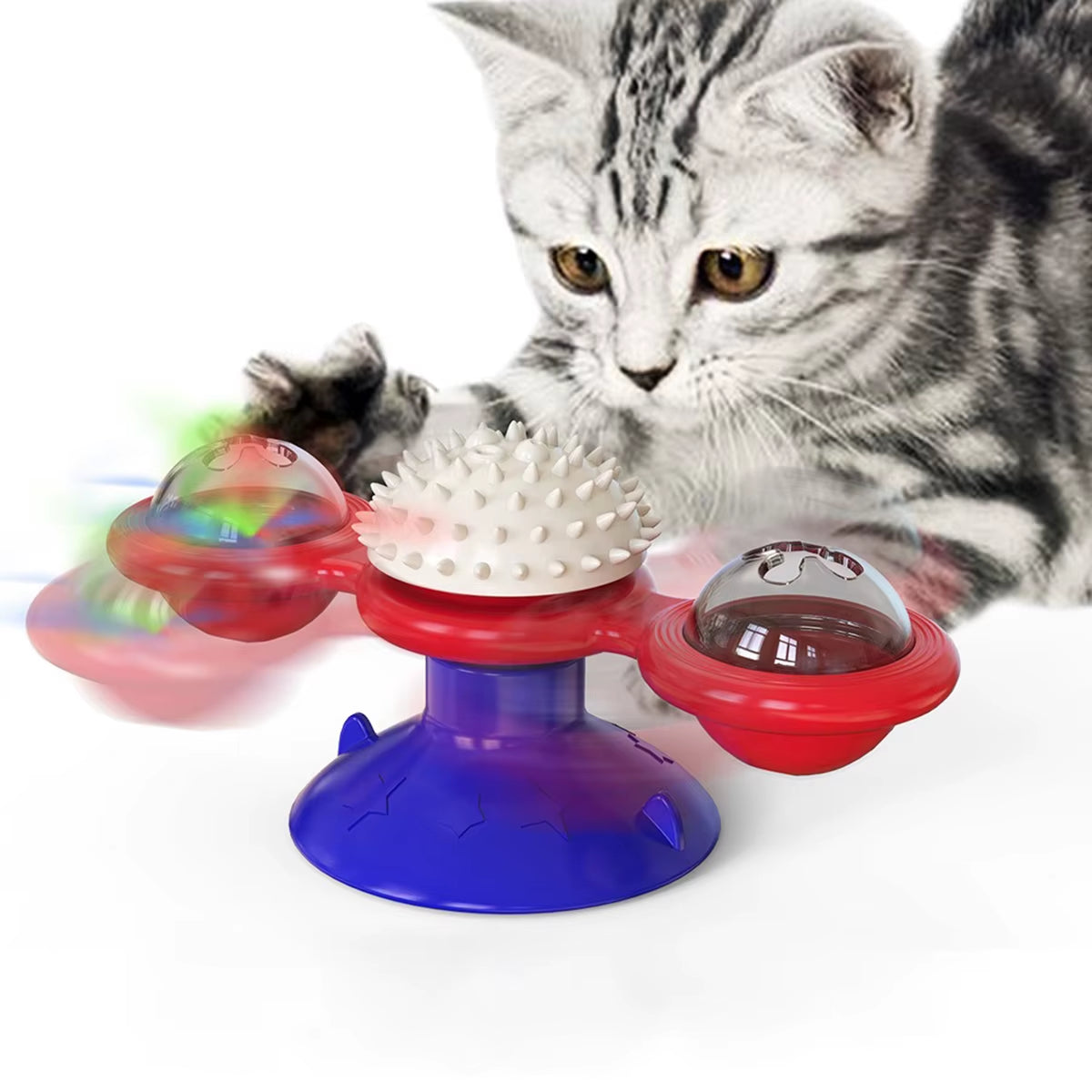 Multifunctional Interactive Cat Toy with Glowing Ball, Catnip, and Suction Cup Design for Play and Dental Care