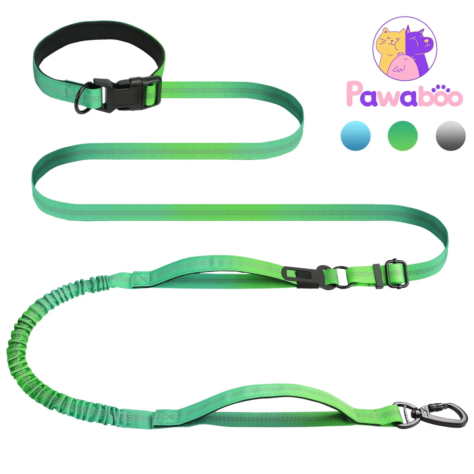 Pawaboo Hands-Free Dog Leash and Car Seatbelt - Shock-Absorbing Bungee Crossbody Design for Walking and Travel, Featuring Reflective Straps and 360° Lockable Safety Buckle
